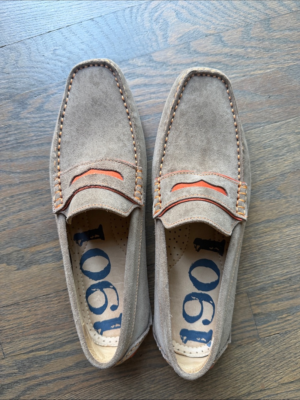 1901 Men's Taupe Suede Slip-On Loafers with Orange Detail